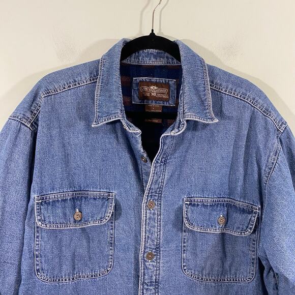 Vintage Levi's Men Blue Fleece Lined Button Up Denim Shirt Jacket Size L - Picture 2 of 9